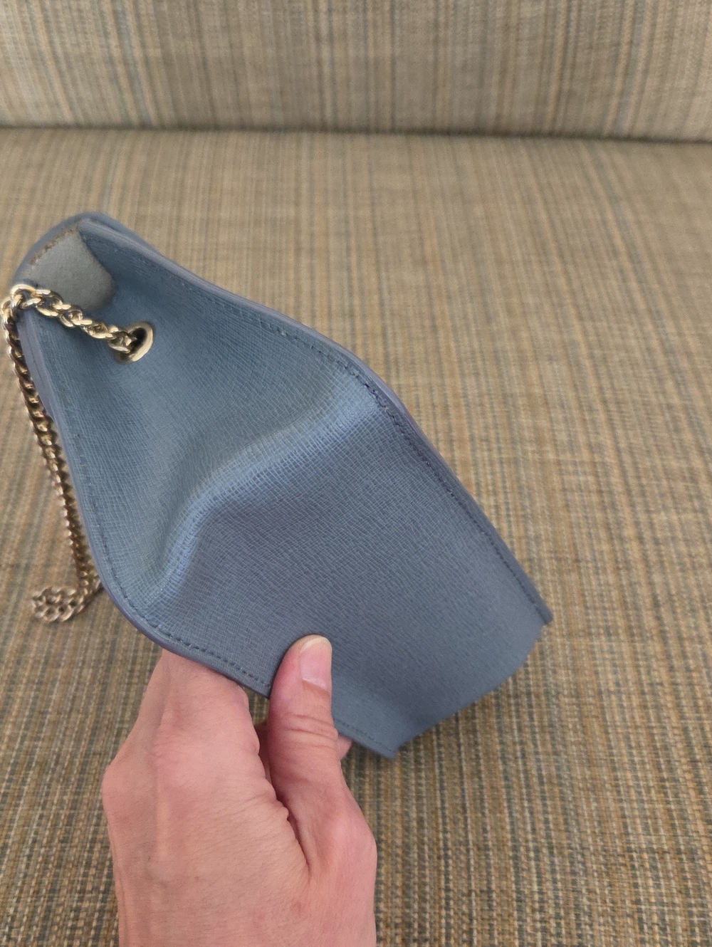 Furla Dusty Blue & Gray Leather Mini Crossbody with Silver Chain - Picture 10 of 11
